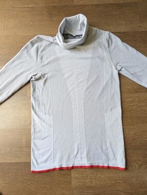 Athleta Light Gray Turtleneck Sweater with Red Hem